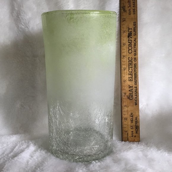 Hand Blown Tall Glass Art Vase or Pillar Candle Holder Color Sea Glass Green - Picture 3 of 7